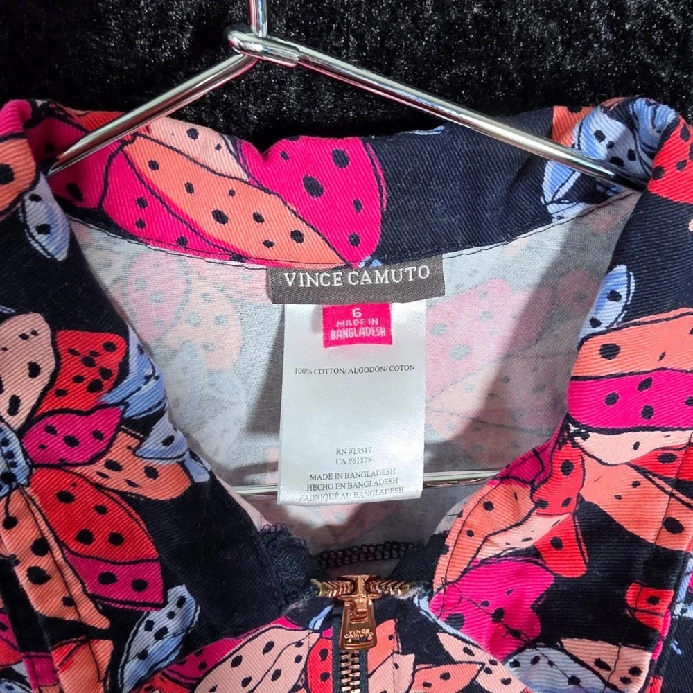 Vince Camuto Kids Girls Navy Pink Floral Zip Front Cotton Romper Size 6